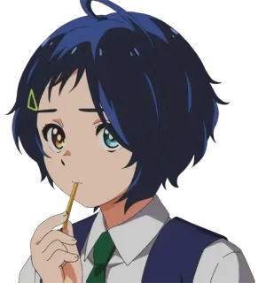 🥚 bf68173a Ai Ohto Wonder Egg Priority Anime, Gadis, Lucu, Pocky, Rambut biru, Heterokromia, Cemilan telegram sticker