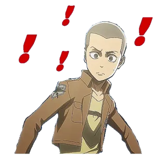 ❗️ 81e92dbc Conny Springer Attack on Titan Anime, Conny Springer, L'Attacco dei Giganti, AOT, Allerta, Esclamazione, Preoccupato, Personaggio anime telegram sticker