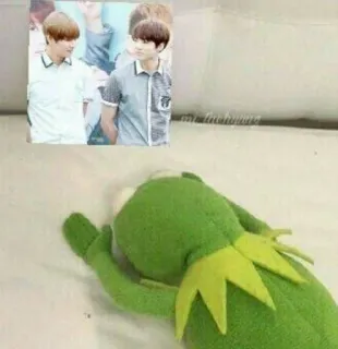 💜 bbf76600 Kermit Kermit de Kikker, Meme, Knuffel, Verdrietig, Pop telegram sticker