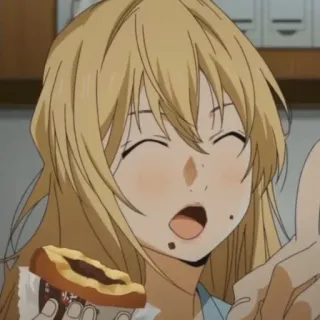 🍋 1fc9f261 Аниме, Женщина, Ест, Улыбается, Блондинка, Шоколад, Еда telegram sticker