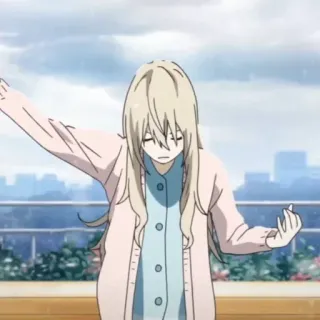 🍋 d68e9494 аниме, девушка, блондинка, кардиган, грустный, выражение telegram sticker