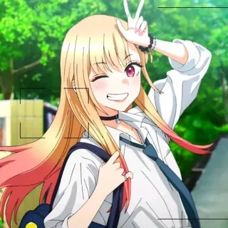 👒 1ebbc266 Anime, Cô gái, Đồng phục học sinh, Nụ cười, Dấu hiệu hòa bình, Dễ thương whatsapp sticker