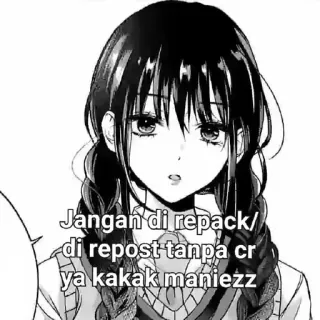 ⚠️ edcbcdbe Jangan di repack/ di repost tanpa cr ya kakak maniezz cô gái anime, manga, hoạt hình, trắng đen, chữ whatsapp sticker