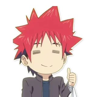 👍 826c0aa7 Soma Yukihira Food Wars!: Shokugeki no Soma Anime, Memasak, Makanan, Ceria, Jempol ke atas, Rambut merah, Chibi telegram sticker