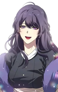 😊 03f677ba Anime, Frau, lila Haare, lange Haare, Lächeln telegram sticker