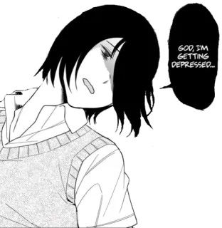 😞 9f807e04 GOD, I'M GETTING DEPRESSED... Depression, traurig, Anime, Manga, emotional, Gefühl, Zitat telegram sticker
