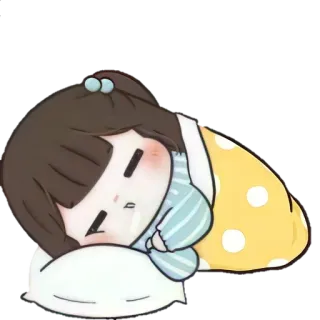 ☀️ 00528b4e durmiendo, lindo, niña, dibujos animados, almohada, manta whatsapp sticker
