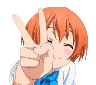 ✌ dc8dd775 Anime, Meisje, Cartoon, Vredesteken, Oranje haar, Lachend telegram sticker