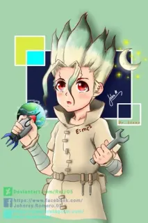 🤔 4c296355 Ishigami Senku Dr. Stone E=mc^2 Anime, Dr. Stone, Ishigami Senku, Nauka, Kreskówka whatsapp sticker
