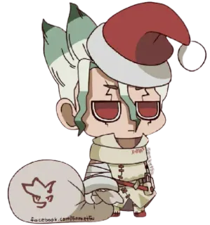 😝 5bcfada4 facebook.com/senretsu Kreskówka, Anime, Boże Narodzenie, Czapka Świętego Mikołaja, Chibi, Fanart whatsapp sticker