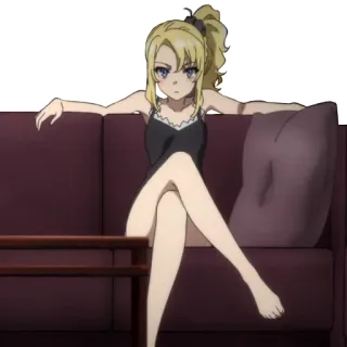 👋 5223b0ca Anime, Dziewczyna, Blondynka, Kreskówka, Postać, Siedząca telegram sticker