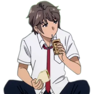 🥪 877bcee4 Sakuta Azusagawa Rascal Does Not Dream of Bunny Girl Senpai Anime, Przekąska, Kanapka, Napój, Siedzący telegram sticker