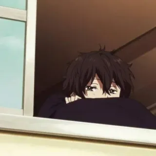 😢 10effaf4 Anime jongen, Raam, Verdrietig, Melancholisch, Naar buiten kijkend telegram sticker