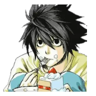 🍰 6f2fbbc4 L Lawliet Death Note L, Lawliet, taart, dessert, Death Note, anime, manga telegram sticker