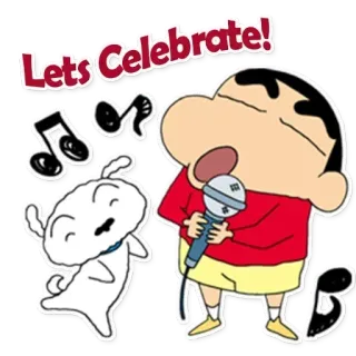 🥳 a09325a8 Shin-chan Nohara Crayon Shin-chan Let's Celebrate! Shin-chan, animatie, cartoon, feest, muziek, hond telegram sticker