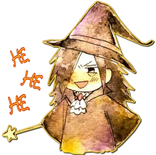 😈 2d13b03d HE HE HE tovenaar, heks, magie, halloween, cartoon, fantasie, chibi telegram sticker