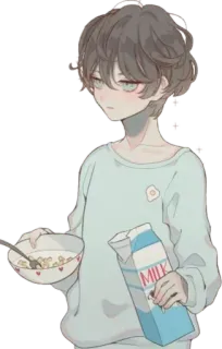🍶 27b99f6c MILK sarapan, susu, sereal, makanan, anime, kartun, telur, imut whatsapp sticker