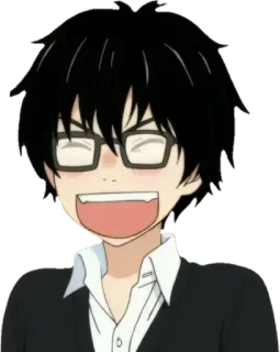 😄 e6b52c31 anime, kartun, pria, kacamata, bahagia, senyum whatsapp sticker