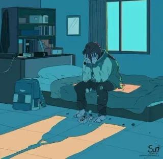 🌟 b9550113 triste, solo, depresión, dormitorio, melancolía, arte, emocional telegram sticker