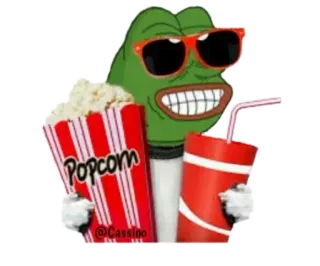 😎 50a8c46c Pepe Popcorn Pepe, Popcorn, Soda, Occhiali da sole, Meme, Rana telegram sticker