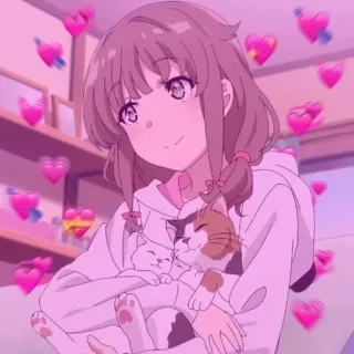🌟 1a46bd41 Anime, Meisje, Kat, Schattig, Harten, Cartoon telegram sticker