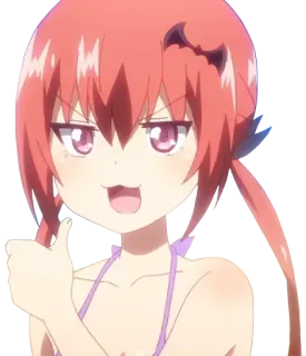 👍 8937760d Satania Anime, Meisje, Duivel, rood haar, duim omhoog, strand, bikini, personage telegram sticker