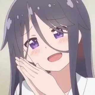 🌟 c05993ce Anime, Meisje, Leuk, Cartoon, Lachend, Paarse ogen, Zwart haar telegram sticker