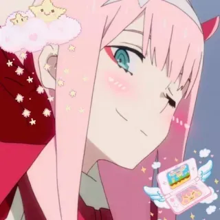 💞 d95ac247 Zero Two Darling in the Franxx anime, meisje, roze haar, Zero Two, Darling in the Franxx, schattig, illustratie telegram sticker