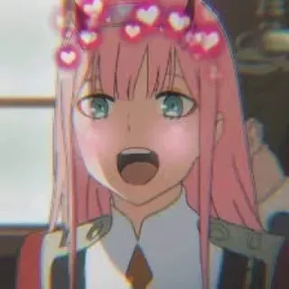 💞 e21d92b3 Zero Two Darling in the Franxx anime, Zero Two, Darling in the Franxx, roze haar, hoorns, schattig telegram sticker