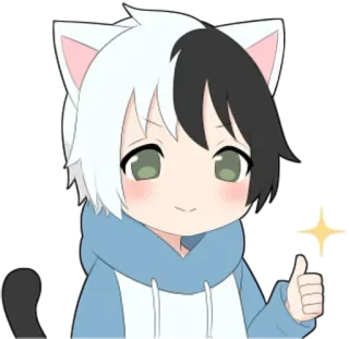 👍 e79750b2 Anime, Kattenjongen, Kawaii, Duim omhoog, Glitter, Schattig telegram sticker