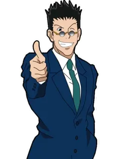 👍 b7aa7e7a Leorio Hunter x Hunter Anime, Personnage, Leorio, Hunter x Hunter, Pouce levé, Sourire, Lunettes, Costume telegram sticker