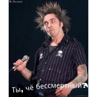🤨 c1b6f4d2 Ты, чё бессмертный? man, zanger, microfoon, schedel, tatoeage telegram sticker
