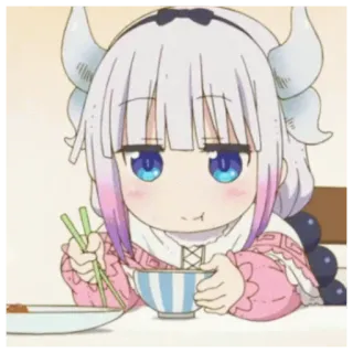 🍴 e9a401ab Kanna Kamui Miss Kobayashi's Dragon Maid 애니메이션, 용, 귀여운, 먹는, 젓가락 telegram sticker