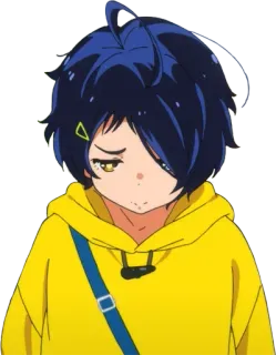 😞 44397ded Ai Ohto Wonder Egg Priority Anime, Karakter, Gadis, Rambut biru, Hoodie kuning whatsapp sticker