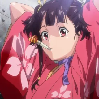 🤷‍♀️ 1e8045e0 Anime, Chica, Ojos rojos, Kimono, Matasuegras, Dibujos animados telegram sticker