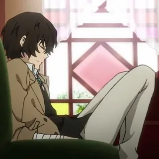 🍩 47f54f06 Dazai Osamu Bungou Stray Dogs anime, character, sitting, bandages telegram sticker