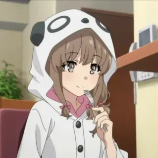 🪜 6cba6e15 Mai Sakurajima Rascal Does Not Dream of Bunny Girl Senpai anime, girl, panda, hoodie, eating, fork, cute telegram sticker