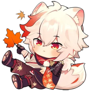 โบ๏ธ 7d030bb7 @aki_alisk chibi, anime, kawaii, fox, maple leaves, autumn whatsapp sticker