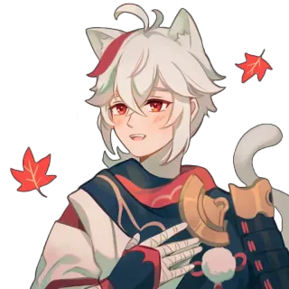 โบ๏ธ 96073644 Kazuha Genshin Impact anime, video game, Genshin Impact, Kazuha, sticker, cat ears whatsapp sticker