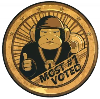 👍 ef462282 MOST #1 VOTED 猴子, 金牌, 奖牌, 第一名, 投票, 卡通, 贴纸 whatsapp sticker