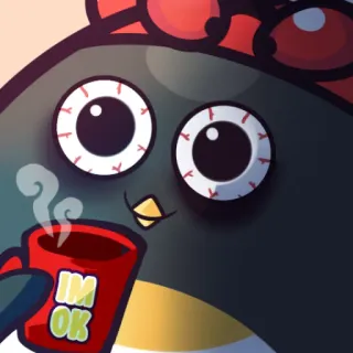 😱 fb56efc9 I'M OK 企鹅, 咖啡, 杯子, 卡通, 动物, 可爱, 我没事 whatsapp sticker