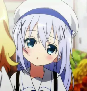 🦋 a96acbbc gadis anime, imut, rambut putih, mata biru, topi, kawaii whatsapp sticker