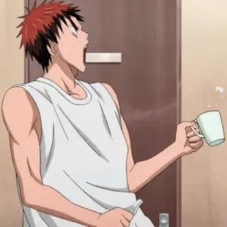 🥢 ad28be18 动漫, 惊讶, 男人, 杯子, 背心, 红发 telegram sticker