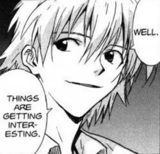 😁 6dec5119 Kaworu Nagisa Neon Genesis Evangelion WELL. THINGS ARE GETTING INTERESTING. anime, manga, kaworu, evangelion, interesting whatsapp sticker