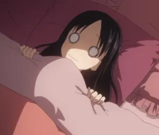 😨 5193b0a2 Anime, Mädchen, verängstigt, Bett, Kissen telegram sticker