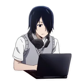 👨‍💻 bcc633cd Yu Ishigami Kaguya-sama: Love Is War anime, manga, computer, headphones, ishigami, kaguya-sama telegram sticker