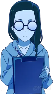 ✍ cafe5ce2 อนิเมะ, ผู้หญิง, แว่นตา, กระดานรองเขียน, การเขียน telegram sticker