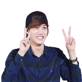 ✌️ 625facce kpop, アジア, 笑顔, ピースサイン, 帽子, ポートレート, ティーン telegram sticker