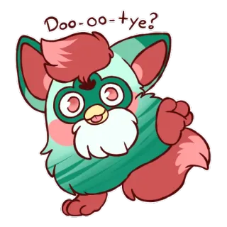 😄 165dfebd Doo-oo-tye? furby, niedlich, sticker, cartoon, tier, grün, rot telegram sticker