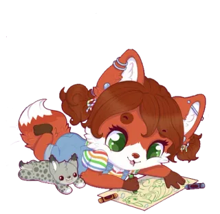 🎨 ecb1f754 น่ารัก, การ์ตูน, สัตว์, สุนัขจิ้งจอก, ภาพวาด whatsapp sticker